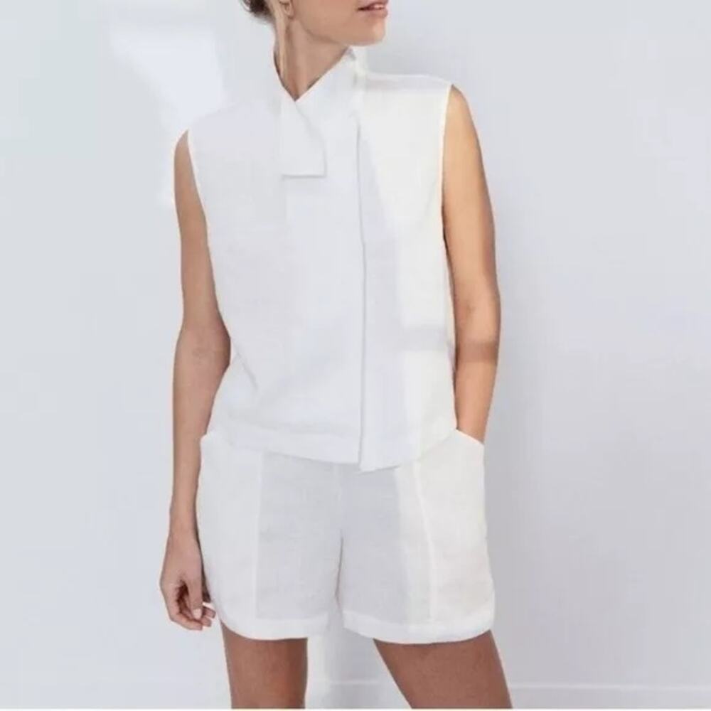 LUNYA NWT $138 Woven Linen Sincere White Sleeveless Shirt